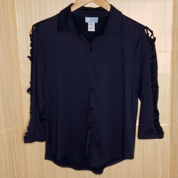 Koret Womens Blue Button Front Shirt With Cutout Sleeve Detail Medium - Picture 1 of 7